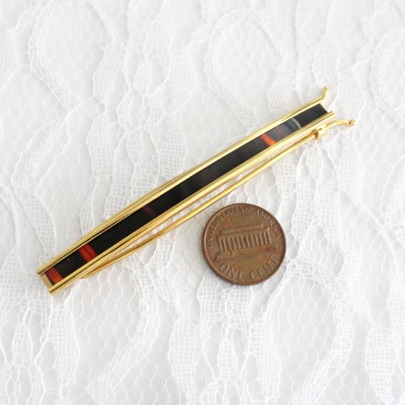 Vintage Hair Barrette Gold Tone Metal Tortoise Inlay Wire Clasp New Old … - Picture 7 of 7
